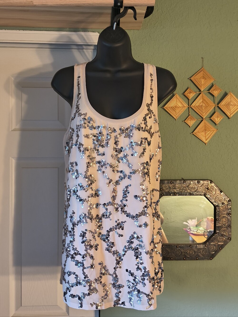 NWT Express Blush Pink Silver Sequin Embellished Party Tank Top Size M